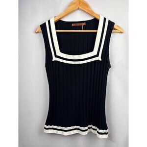 Belldini Womens XL Navy & White Ribbed Sleeveless Knit Top With Square Neckline